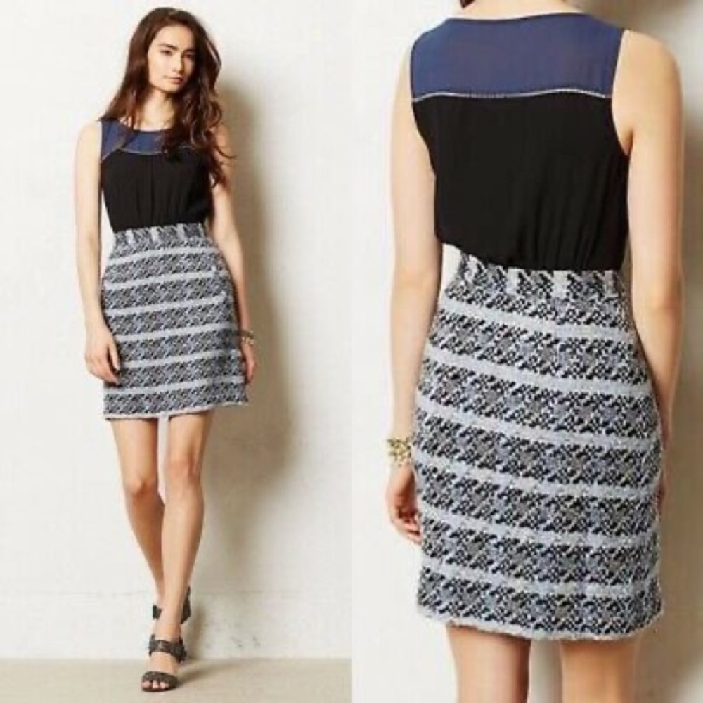 Black and blue tweed dress